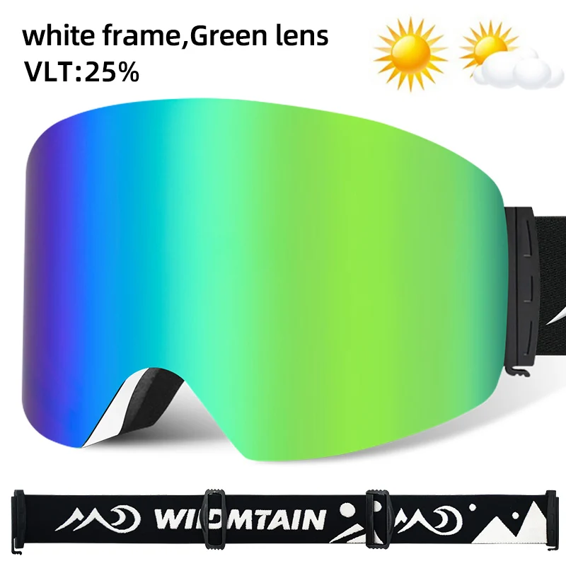 White Green Очки для катания на лыжах с защитой от запотевания UV400, премиум-класса, для мужчин и женщин, для молодых зимних видов спорта, для сноуборда, очки для лыжного спорта - Цвет: White Green