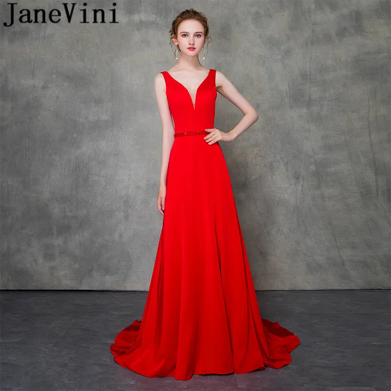 JaneVini Elegante V-hals Avondjurken Lange Rode Kralen Taille Peetmoeder Gown Mermaid Moeder Van De Bruid Jurken Voor Bruiloften JaneVini Elegante V-hals Avondjurken Lange Rode Kralen Taille Peetmoeder Gown Mermaid Moeder Van De Bruid Jurken Voor Bruiloften