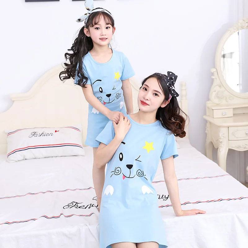 

Famli Mother Daughter Pajamas Matching Sleepwear 100%Cotton Nightwear Cartoon Print Nightgown Girl Children Pyjamas Dress