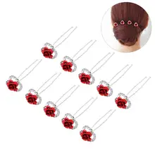 5 пар красная роза шпильки для волос u-образные Стразы заколки для волос свадебный аксессуар для волос головной убор