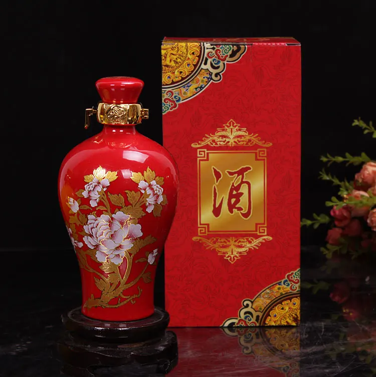 

500ml chinese ceramic red wine bottle wine making jar