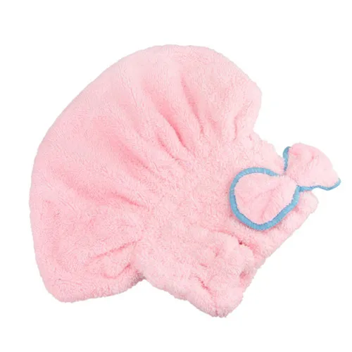 Женская милая эластичная лента с бантиком, коралловый флис, ультра впитывающая шапочка для душа, шапка для головы, Косметика для макияжа, средство для сухого купания - Цвет: Розовый