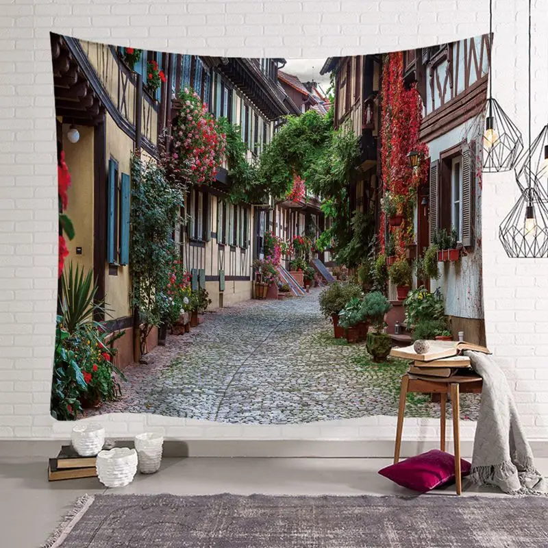 digital printing European street look tapestry scenery wall hanging tapiz nordic dorm house decorative carpet 150*130cm blanket