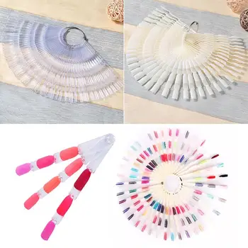 

50pcs Nail Art Manicure DIY Fake Stickers False Tips Practice Display Transparent Natural Color Chart Acrylic UV False Nail Tip