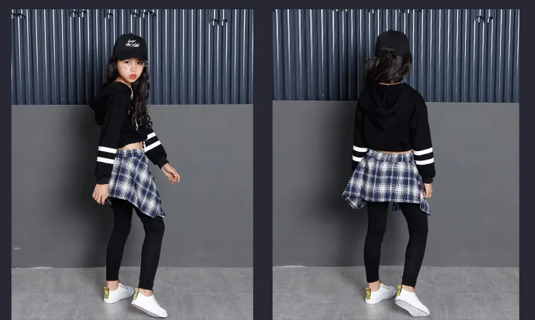 Long Sleeve Autumn Spring Black Girls Hip Hop Dance Costumes Kids Jazz Clothes Children Stage Ballroom Competition Dance Wear (4)