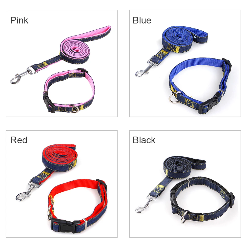

1.2m Leash Set Adjustable Collars Pet Leash Dog Collar and Leash for Small Medium Large Dogs Denim Pet Leash Belt Traction Rope