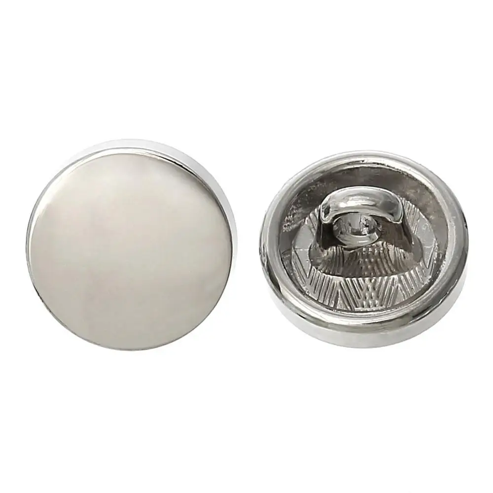 Metal Shank Button Round Silver Tone Single Hole 11.0mm( 3/8") Dia, 20
