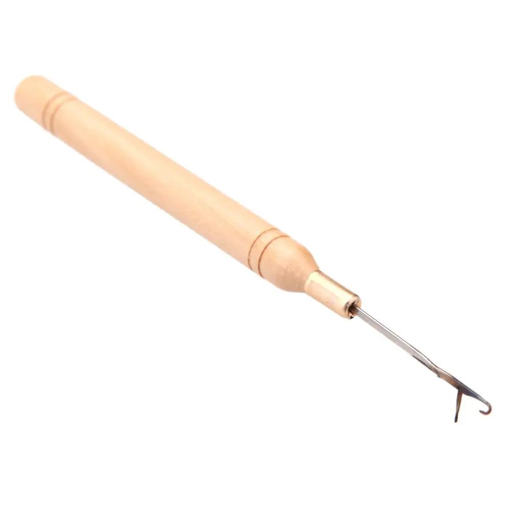 HTHL 10 Pcs Hair Extension Hook Women Wig Crochet Kit Wooden Handlein