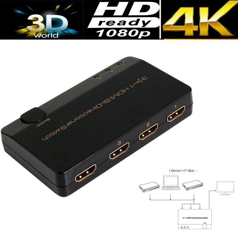 Hdmateries 3-портовый 4K HDMI двухнаправленный коммутатор сплиттер 3X1 или 1X3 селектор