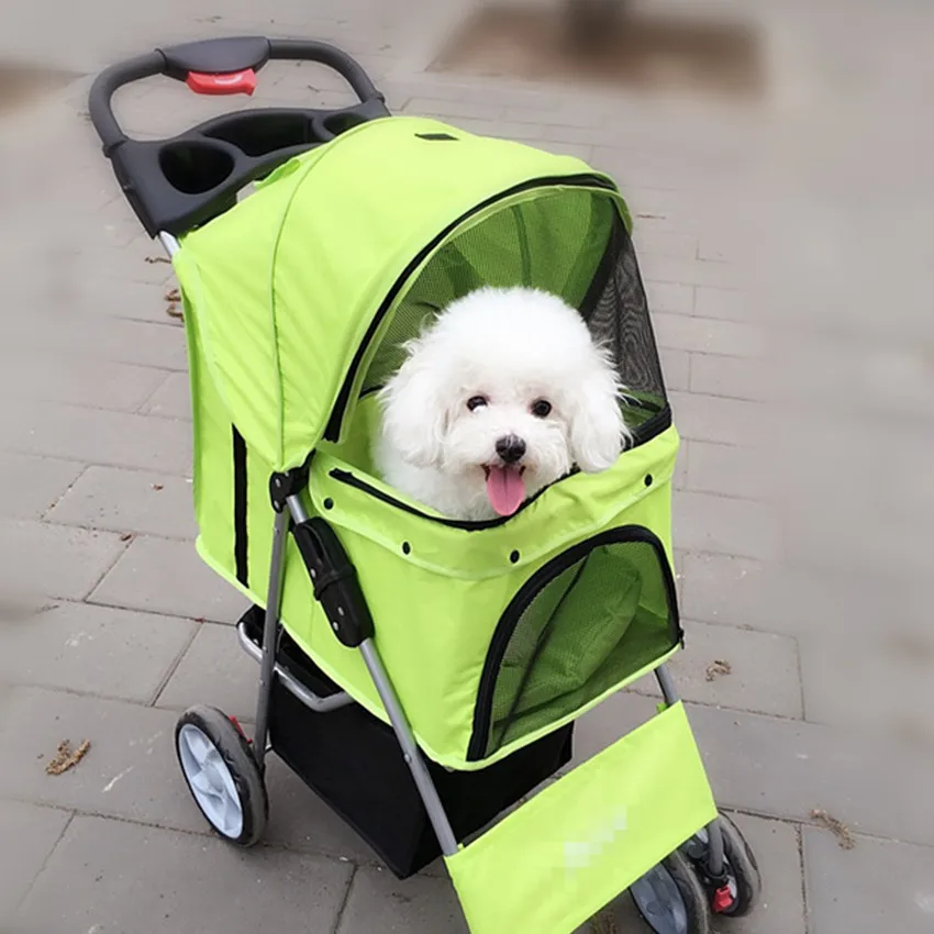 

Pet Stroller For Carrying Dogs Cats 4 Wheels Cart Small Animals Puppy Chihuahua Carrier One Key Folding