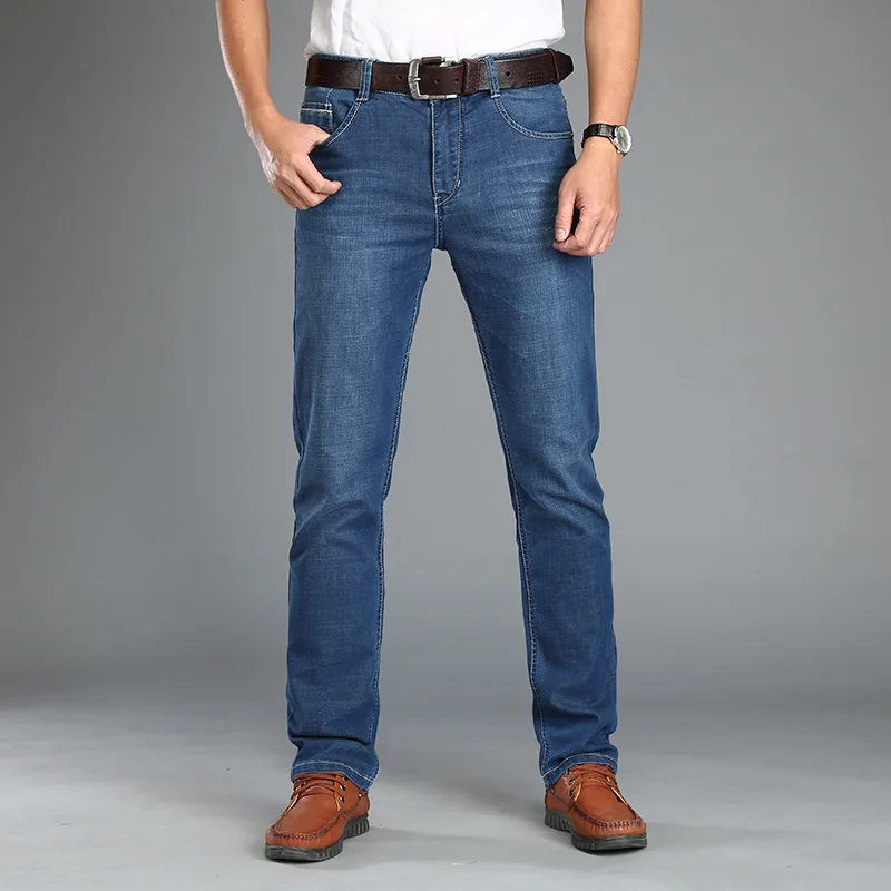 Brand font b jeans b font font b men b font high quality straight stretch slim