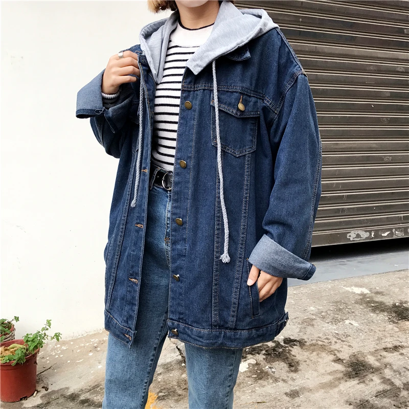 plus size women's fat mm spring autumn bf wind hooded jean jacket female denim Korean jacket women tide veste femme coat women