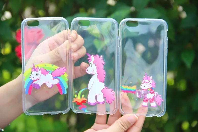 TOMKAS For iPhone 7 7 Plus Case Cute Hippo Rainbow Unicorn Horse Clear Plastic Case Cover Silicone Coque For iPhone 7 7 Plus