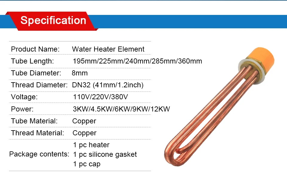 Медная трубка 110 V/220/380 водный нагревательный элемент с dn32/1,2 дюйма медная нить для термостата водонагреватель 3 кВт/6 кВт/9 кВт/12 кВт