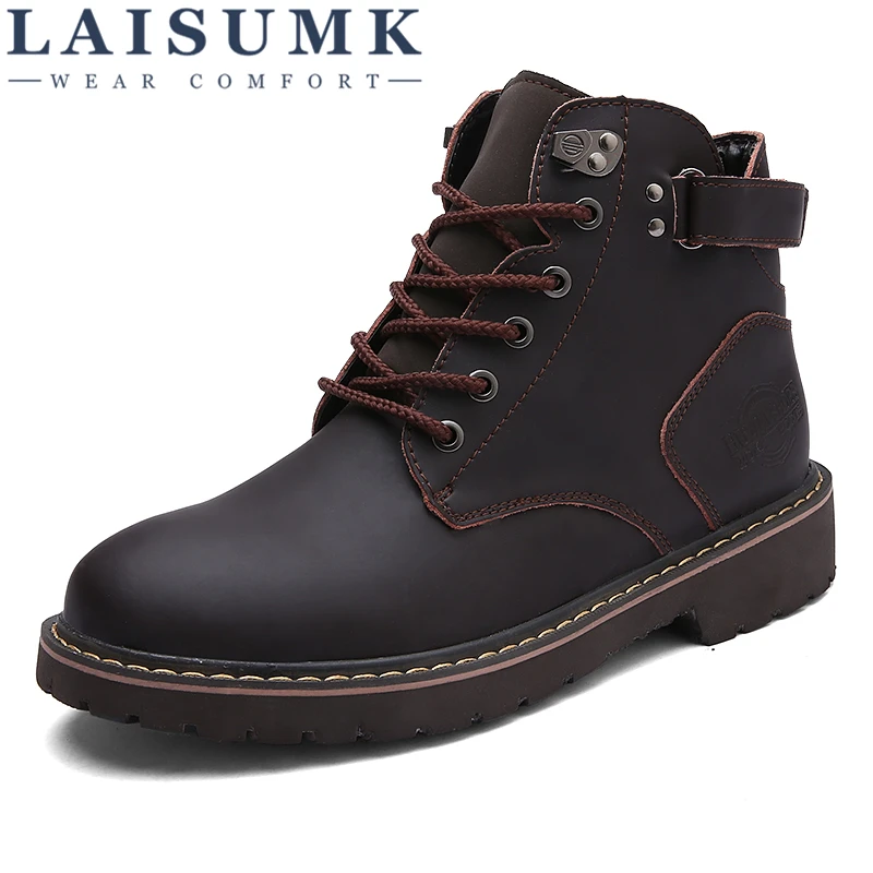 

LAISUMK Split Leather Men Boots Spring Autumn And Winter Man Shoes Ankle Boot Men's Winter Snow Shoe Work Plus Size 38-44