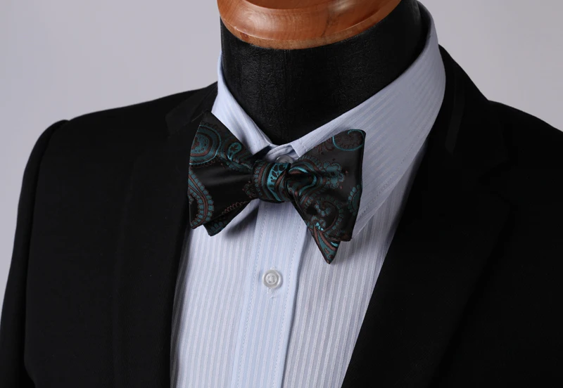  BF4006G Green Black Paisley 100%Silk Jacquard Woven Men Butterfly Self Bow Tie BowTie Pocket Square
