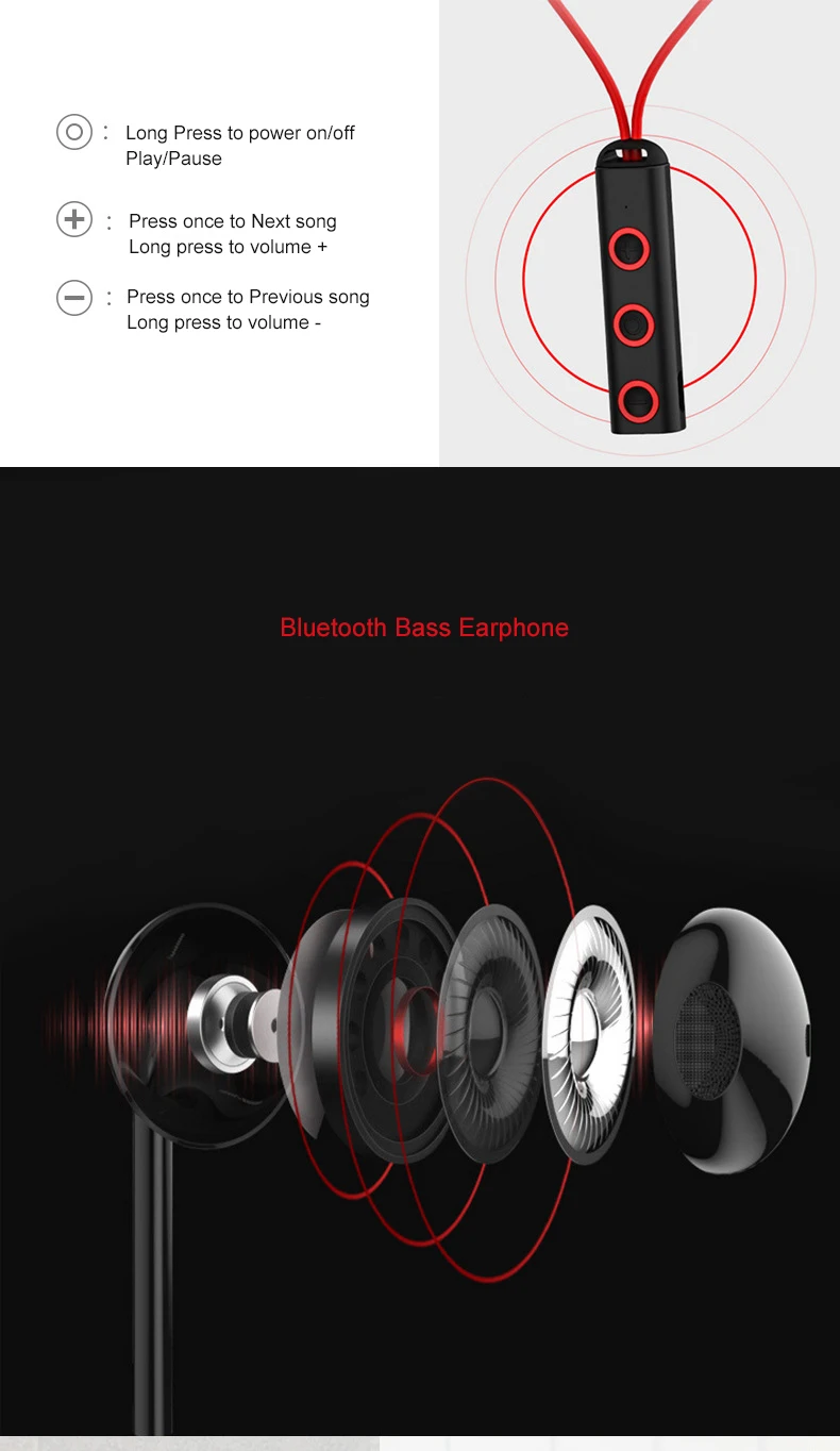 JOZQA, беспроводная Bluetooth гарнитура, спортивные наушники-вкладыши, микрофон, 4,1 стерео звук, шейный ремешок для ноутбуков, планшетов, телефонов, игр