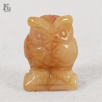 

1.5 Inch owl Figurines yellow jade crystal owl statue Craft Carved Natural Stone minerals Mini Animals Statue for Home Decor