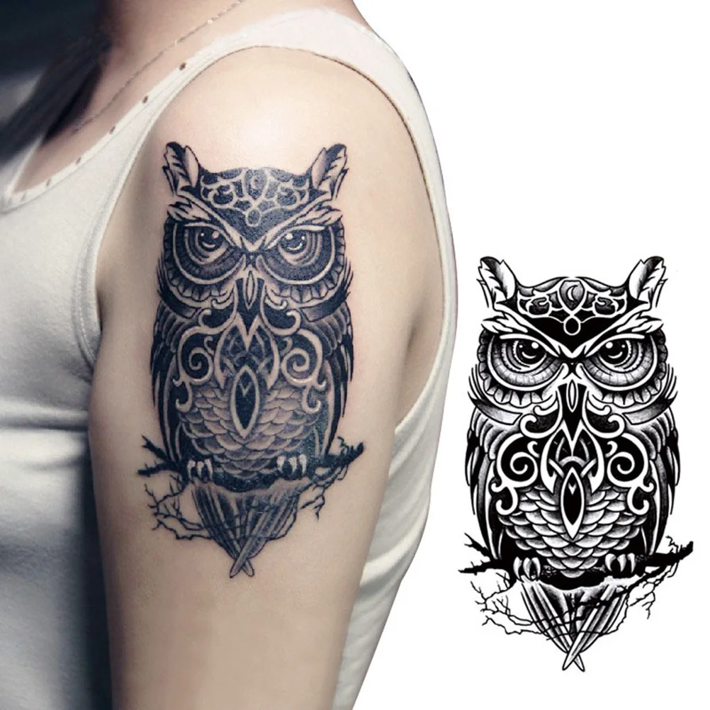 Временные татуировки большие черные совы рука поддельные Переводные татуировки наклейки Горячие сексуальные мужчины женщины спрей водонепроницаемый дизайн