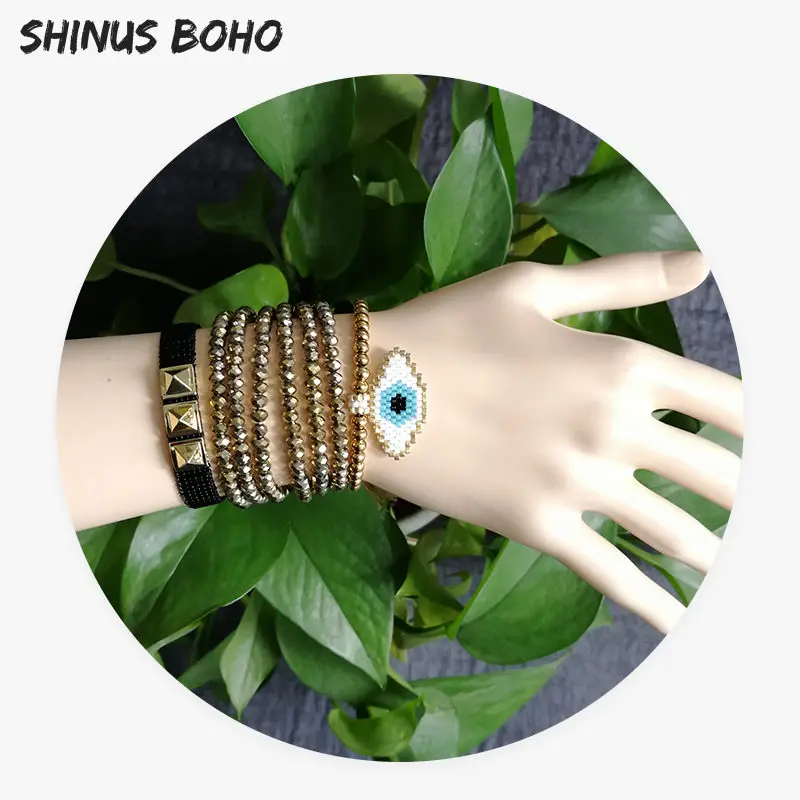 

SHINUSBOHO 3Pcs/set 2019 Mexico MIYUKI Bracelet Male pulseira Lucky Blue Eye Bracelet Men Tassel Pendant Bracelet Bijoux Female