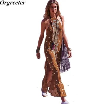 

Women dress backless sexy off Shoulder summer dress cotton boho chic sleevless halter long maxi dress brand vestidos clothing