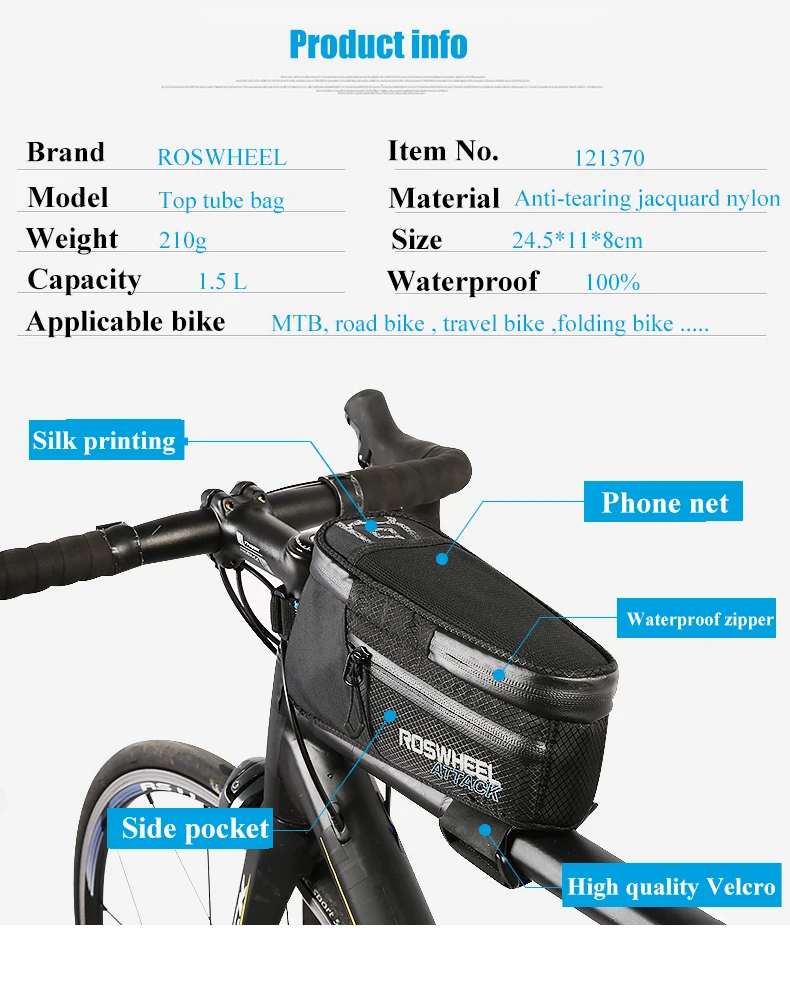 Excellent ROSWHEEL ATTACK 2017  Waterproof Bicycle Bag Front Beam Frame Top Tube Bag MTB Road Foldig Bike Phone Bag Cycling Accessories 1