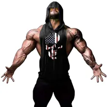 Мужская майка с американским флагом, майка без рукавов, майка для фитнеса, бодибилдинга, майка с черепом и капюшоном, 5,11