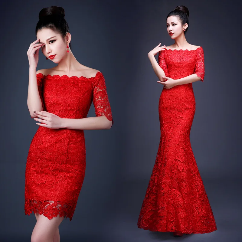 Китайский Стиль традиционные Кружево женщина Cheongsam китайский свадебное платье Русалка ретро тонкий восточный Стиль Qipao Платья для женщин