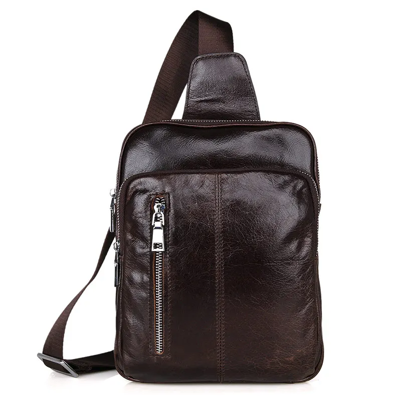 

Augus Brand Genuine Leather New Design Fashion Style Men Chest Bag Brown Color Portable Bag Augus Cow Leather 7215C
