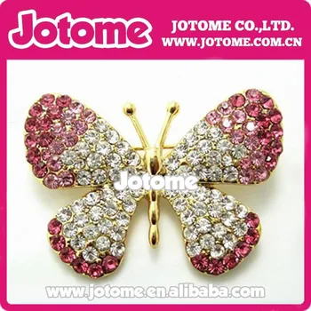 

55mm Hot sale New design Wholesales high quatity hot pink and white butterfly rhinestone brooches