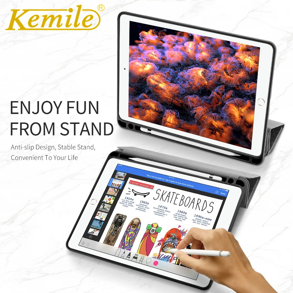 

Case For New iPad 2018 9.7,Kemile Flip Ultra Slim W Pencil Slot Holder Auto sleep Stand Cover For iPad 2017 9.7 A1893 A1954 Case