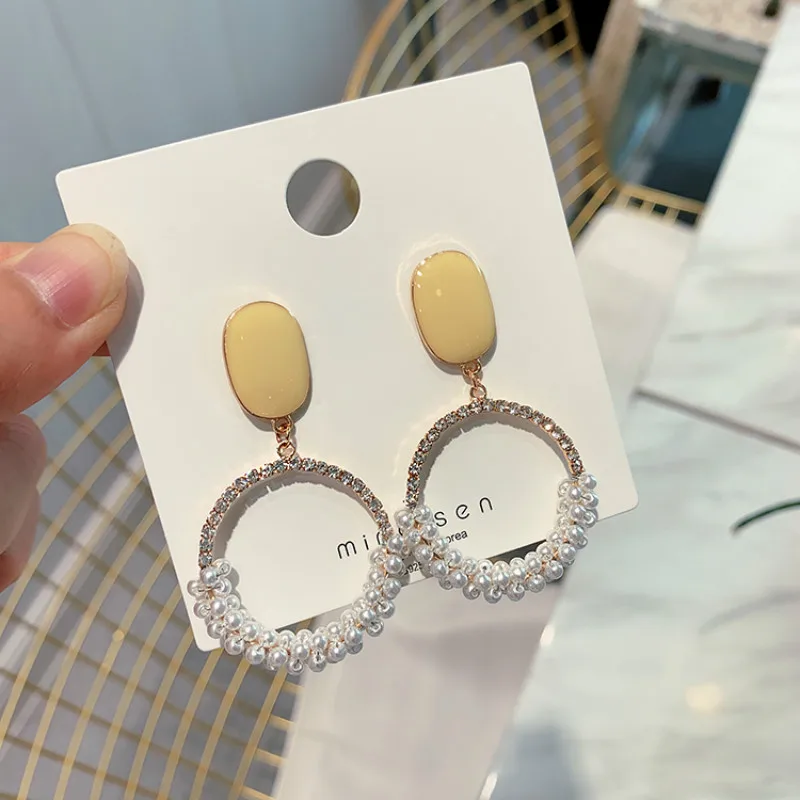 

2019 New Arrival Simulated-pearl Trendy Round Women Dangle Earrings For Women Drops Earrings Bohemian Earrings