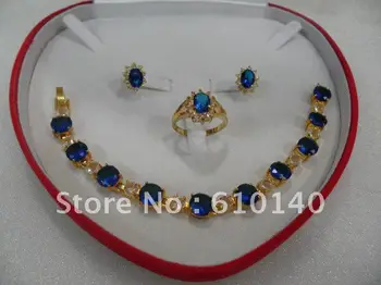 

2PCS Jewellery blue zircon Bracelet earring ring8 Set