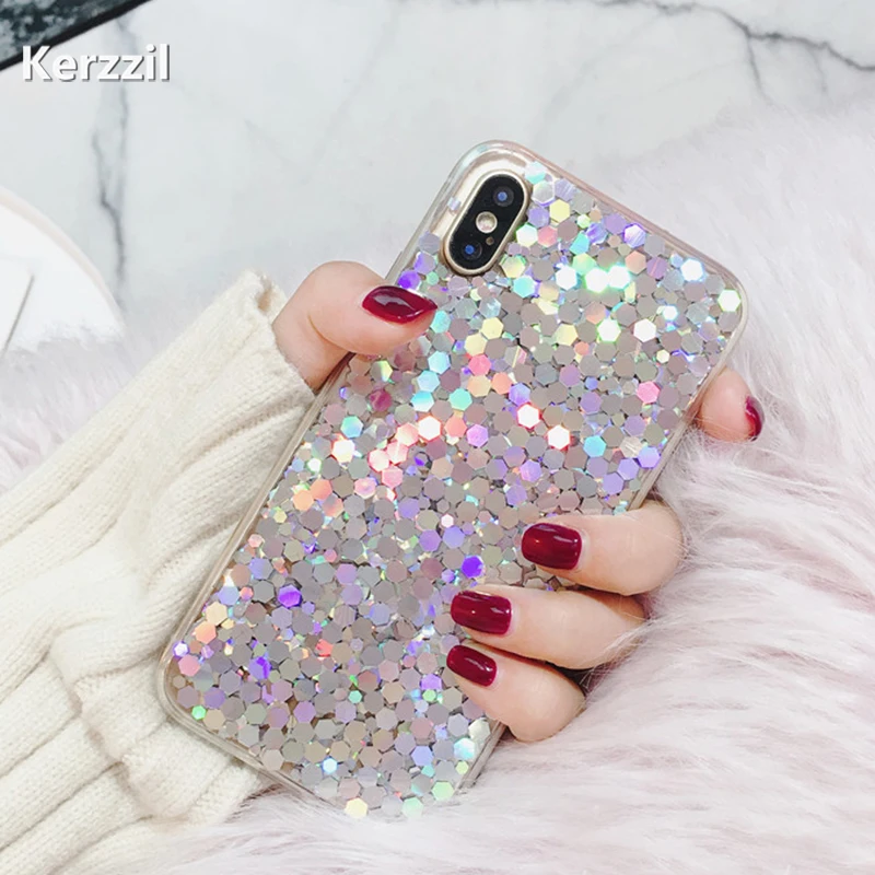 Kerzzil Laser Sequins Shining Bling Phone Cases For iPhone 7 6 6S Plus Soft Silicone Back Cover X 8 Capa | Мобильные телефоны и