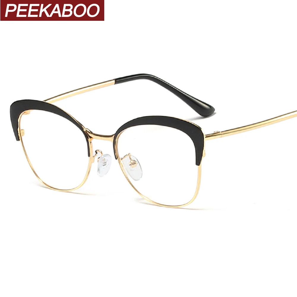 

Peekaboo female glasses frames cat eye metal retro eyeglass frames for women accessorries clear lens gold green pink