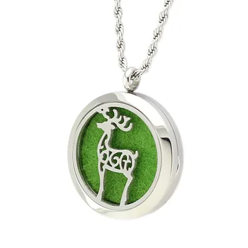 

2Style Deer Magnetic 30MM Perfume Locket Pendant 316L Stainless Steel Essential Oil Diffuser Necklace Pendant With Free Pad