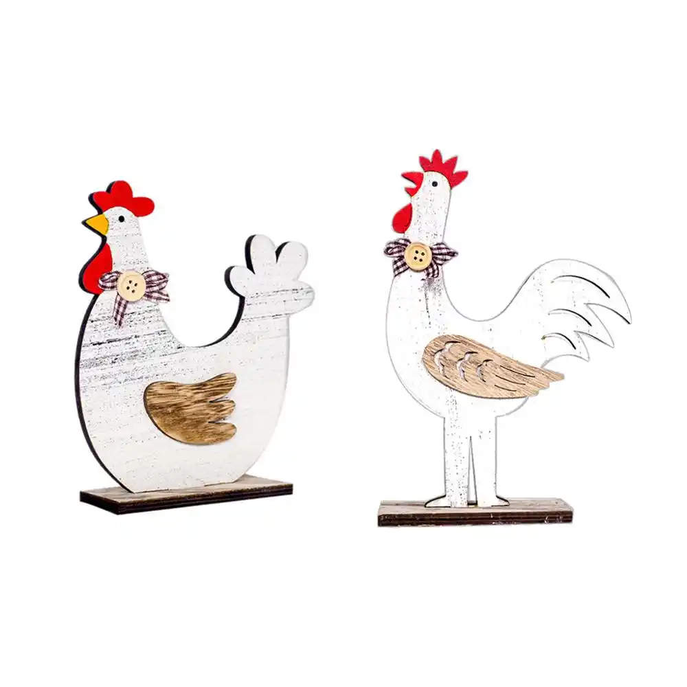 Estilo nórdico decorações de páscoa de madeira galo formas de galinha para casa ornamentos de brinquedo de madeira quarto decoração artesanato presentes @ a