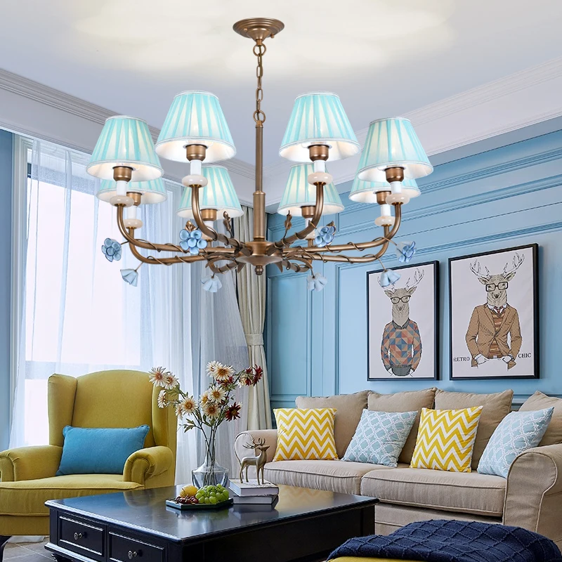 

American Style Iron Art Ceramic Chandelier Living Room Lights Restaurant European Style Retro Copper lamp Chandeliers E27