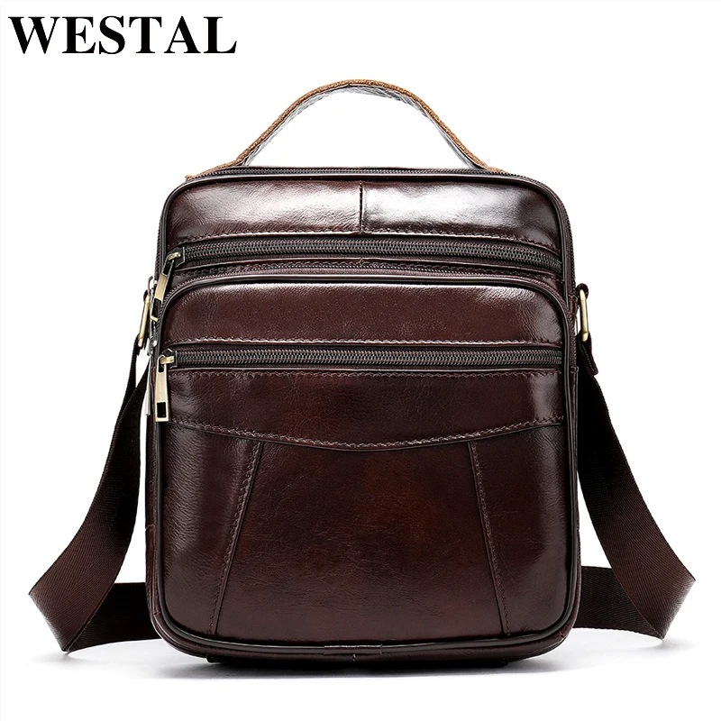 WESTAL الرجال حقيبة كتف حقيبة جلدية أصلية للرجال حقيبة ساع رفرف سستة مصمم الذكور Crossbody حقائب 8318