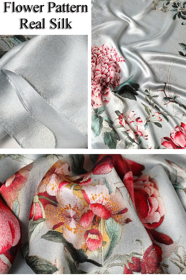 New Design Luxury Silk Scarf Women Silk Shawls Wrap For Lady Floral Neckerchief Natural Silk Scarf Foulard 1 PC