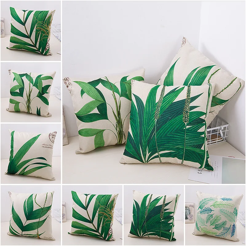 

3D Green Leaf Pillowcase Botanical Tropical Palm Tree Leaves Geomtric Black Beige Pillow Covers Bedroom Sofa Decoration 45*45cm