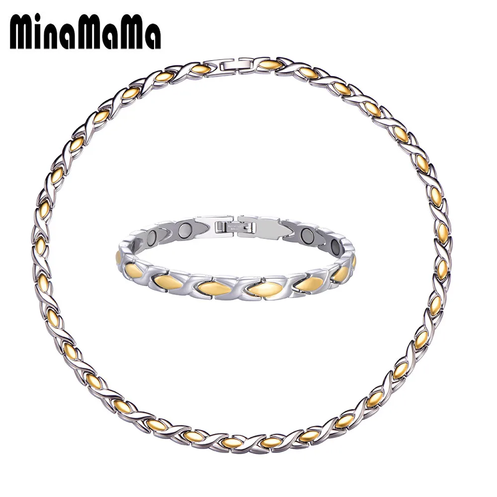 

Health Energy Stainless Steel Magnetic Jewelry Sets for Women Men Arthritis Therapy Medical Bracelet&Necklaces Set