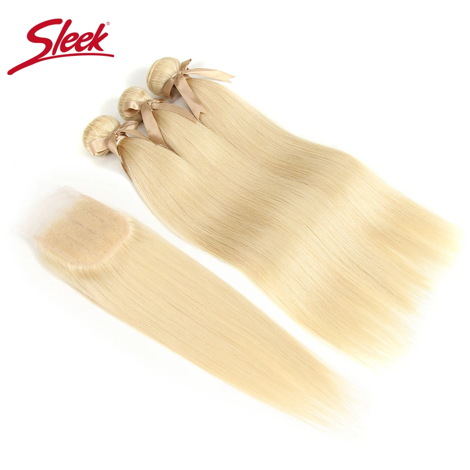 Гладкие перуанские прямые человеческие волосы пучки с закрытием 613 светлые пучки с закрытием 3 Связки с Чехол Бесплатная доставка