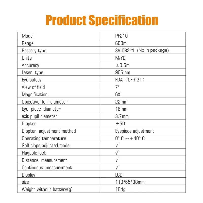 MiLESEEY PF210 диапазон измерения 600 м телескоп лазерный дальномер измерительный измеритель расстояния 6X Монокуляр для охоты и гольфа