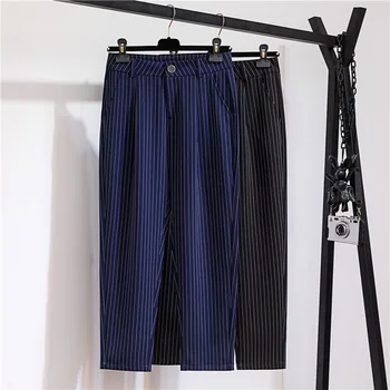 

Trousers Women Limited Free Shipping 2019 1609 Make Big Yards Dress New Suit Pants Striped Panty Is Natural Fat Mm Pipe Trunks