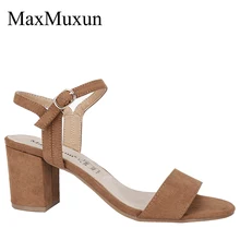 MaxMuxun Women Sandals Ankle Strap Buckle Mid Block Heels Ladies Open Toe Fashion Dress Summer Shoes maxmuxun women shoes comfort slip on classic high platform wedge sandals 2018 summer ladies open toe buckle strap thick shoes