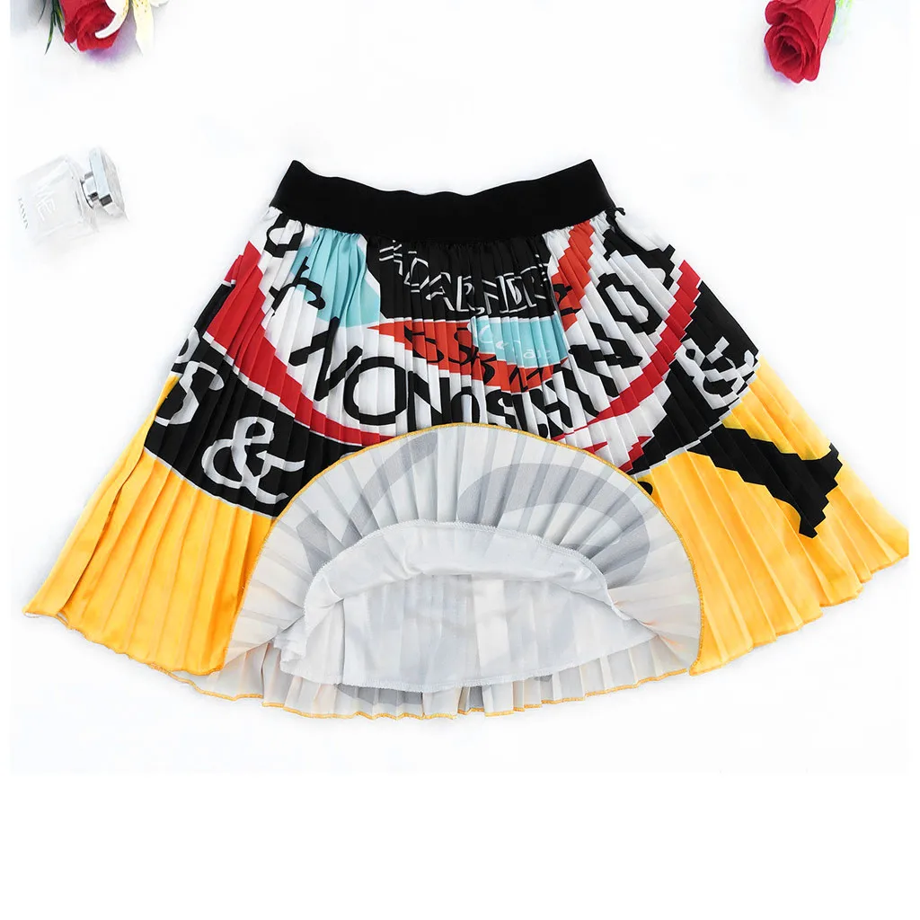 Винтажные плиссированные мини-юбки с буквенным принтом и героями мультфильмов для женщин, новинка, летняя Праздничная повседневная юбка с высокой талией, Faldas Mujer Moda