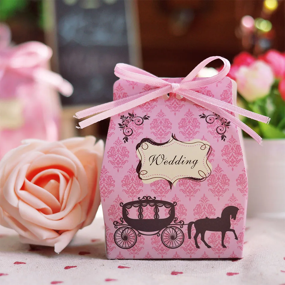 50pcs Creative Romantic European Gift Boxes pink carriage Paper Candy