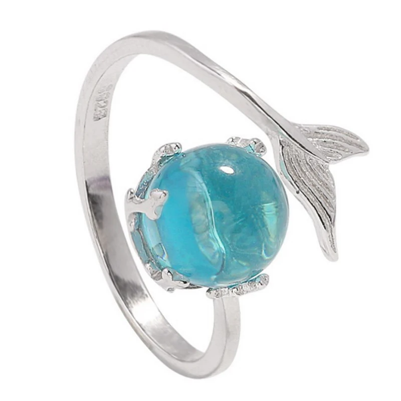 Распродажа, женские кольца с голубыми кристаллами в форме русалки, креативные модные ювелирные изделия