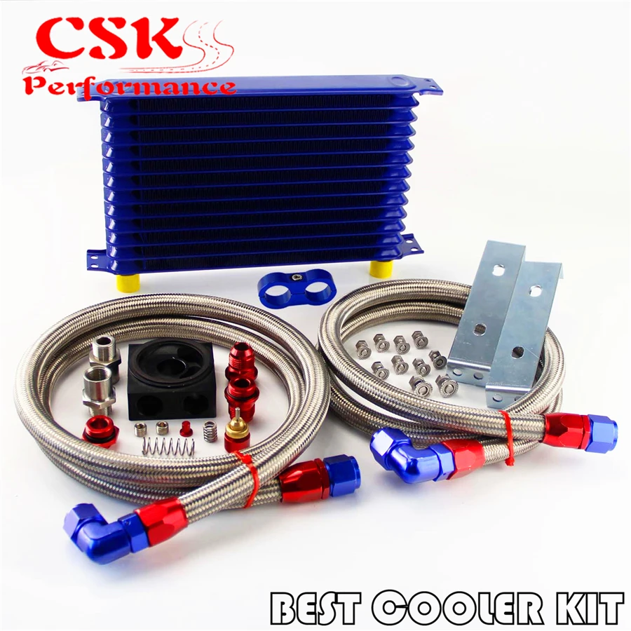 Trust 13 Row Oil Cooler Kit M20 Oil Filter Fitting Adapter Thermostat